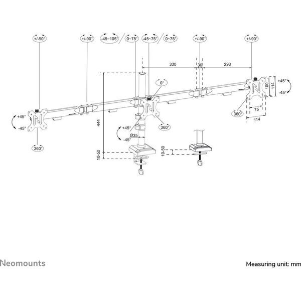 Neomounts DS60-600BL3 uchwyt / stojak do monitorów 68,6 cm (27") Biurko Czarny