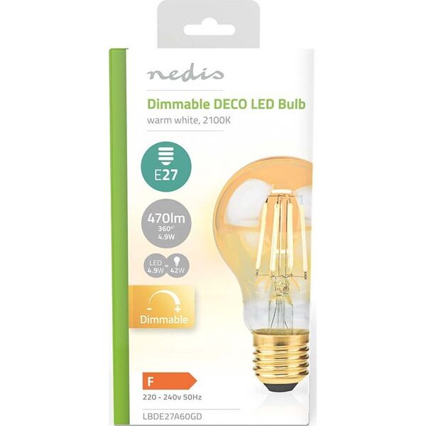 Λάμπα LED Nedis Nedis LBDE27A60GD Πολύ ζεστό φως, Ζεστό λευκό 2100 K 4,9 W E27 F 13840415 5412810000000