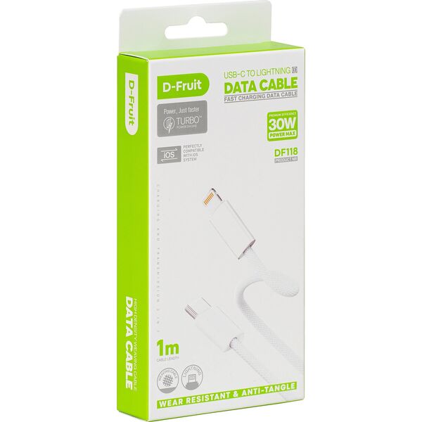 D-Fruit cable USB-C - Lightning 1m, white (DF118)