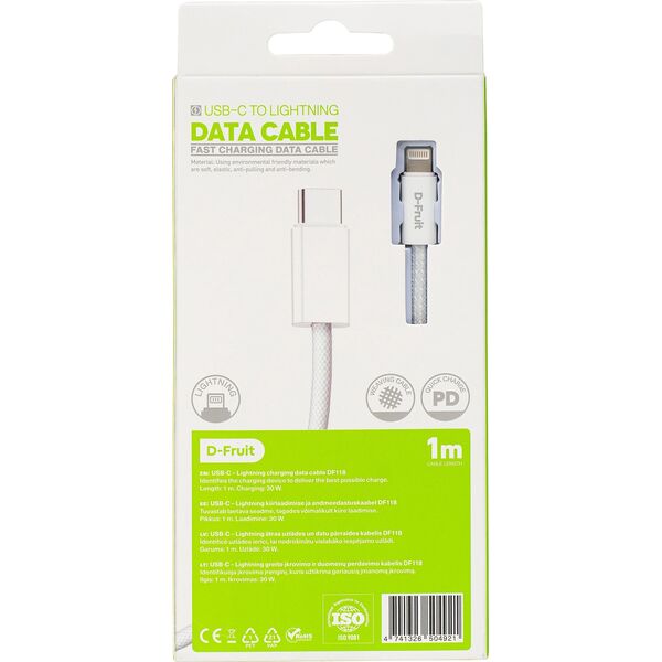 D-Fruit cable USB-C - Lightning 1m, white (DF118)