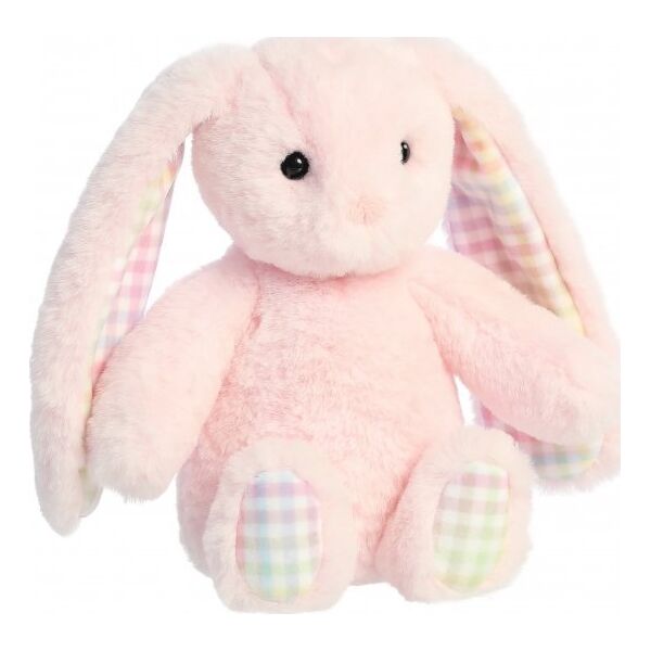 AURORA Rainbow Gingham Bunnies Plush Pink Bunny, 18 cm