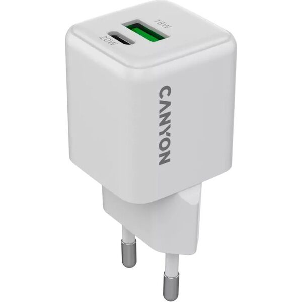 Canyon CU20AC Aparat cyfrowy, Kontroler do gier, Słuchawki, Zestaw słuchawkowy, Telefon komórkowy, Laptop, Power bank, Tablet Biały Prąd przemienny Szybkie ładowanie Wewnętrzna