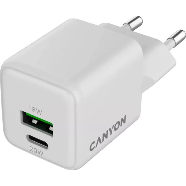Canyon CU20AC Aparat cyfrowy, Kontroler do gier, Słuchawki, Zestaw słuchawkowy, Telefon komórkowy, Laptop, Power bank, Tablet Biały Prąd przemienny Szybkie ładowanie Wewnętrzna