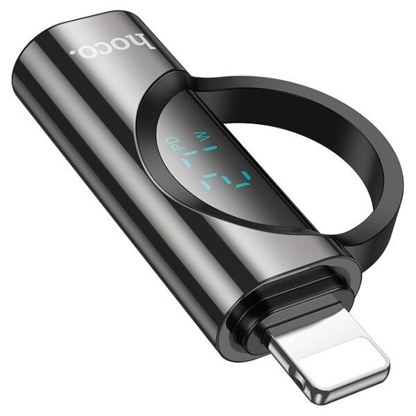 Προσαρμογέας USB Hoco Προσαρμογέας HOCO Τύπος C (αρσενικό) σε Lightning (θηλυκό) με οθόνη 3A 60W UA32A μαύρη 14395573 6942010000000