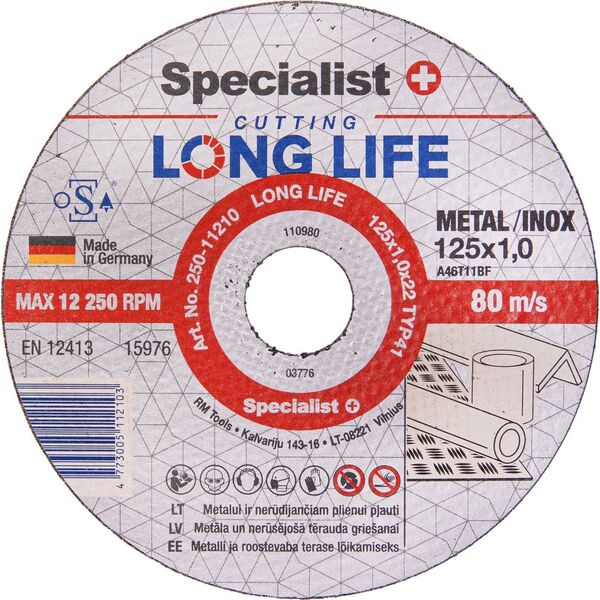Specialist+ SPECIALIST+ μεταλλικός δίσκος LONG LIFE, 125x1x22 mm 14396230 4773005112103