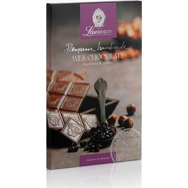 Milk chocolate with hazelnuts and raisins Laurence, 80 g