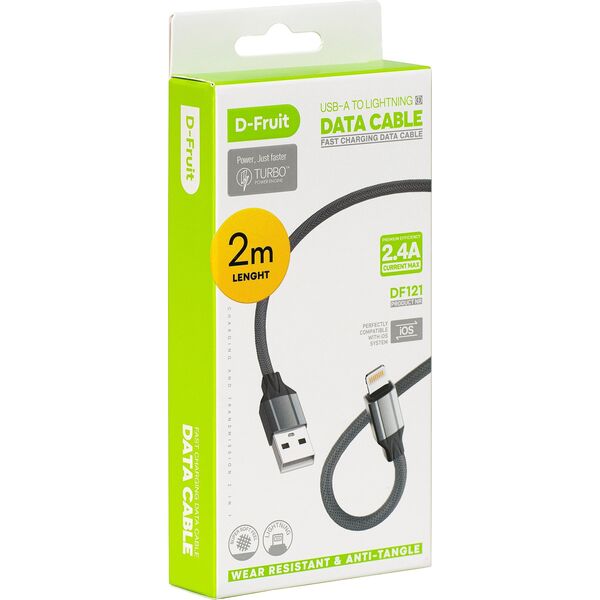 D-Fruit cable USB-A - Lightning 2m, grey (DF121)