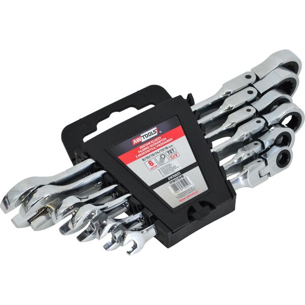 AWTOOLS KLUCZE PŁASKO-OCZKOWE Z GRZECHOTKĄ PRZEGUBOWE KOMPLET 6 szt. 8-19mm