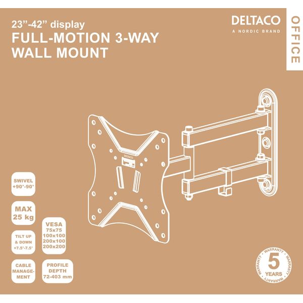 Deltaco Deltaco ARM-0253, 106,7 cm (42"), 75 x 75 mm, 200 x 200 mm, -7,5 - 7,5°, -90 - 90°, Μαύρο 13800284 7333048042675