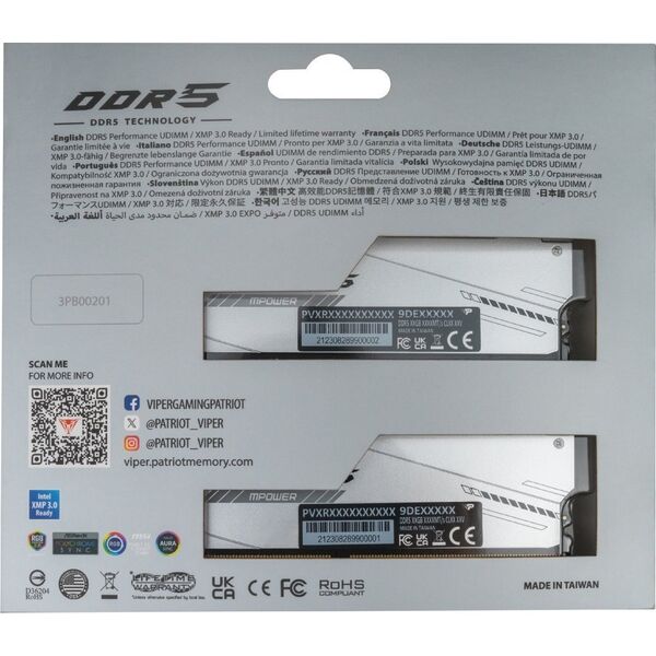 Pamięć Patriot Viper Xtreme 5 RGB MPower, DDR5, 48 GB, 6000MHz, CL30 (PVXR548G60C30KM)