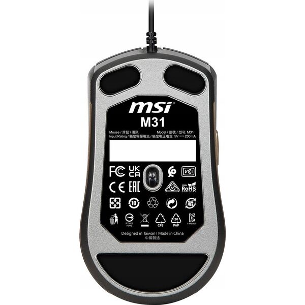 MSI M31 myszka Uniwersalne Oburęczny USB Typu-A Optyczny 1200 DPI