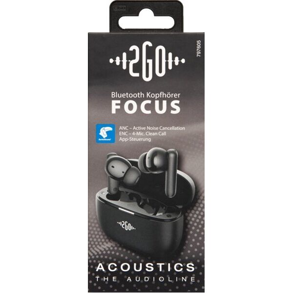 2GO Focus Zestaw słuchawkowy True Wireless Stereo (TWS) Douszny Połączenia/muzyka Bluetooth Czarny