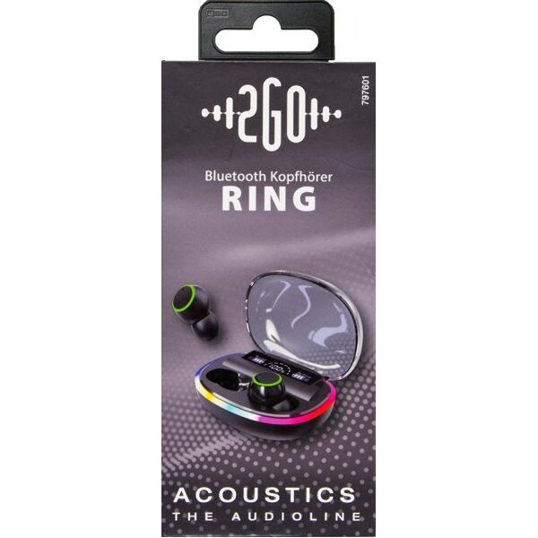 2GO Ring Zestaw słuchawkowy True Wireless Stereo (TWS) Douszny Połączenia/muzyka Bluetooth Czarny