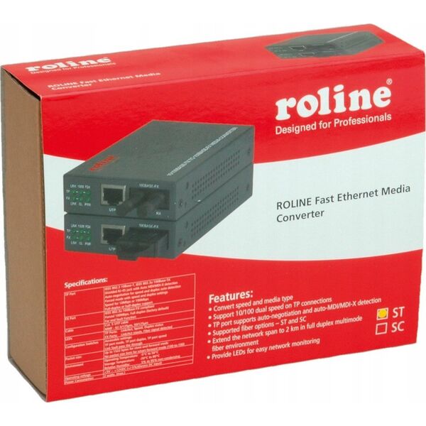 Μετατροπέας οπτικών ινών Roline Μετατροπέας ROLINE Fast Ethernet RJ-45 - ST, loopback 13789576 7611990167753