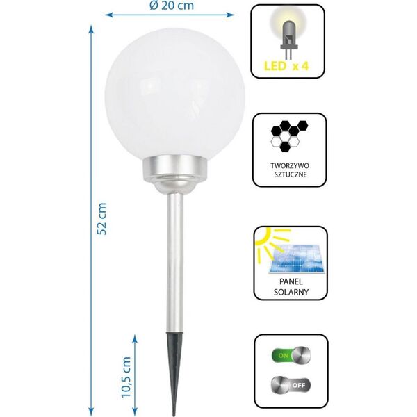 Saska Garden Ogrodowa Lampa Solarna Kula Mleczna śr. 20cm 4 LED