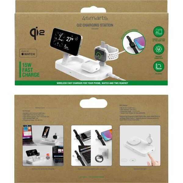 Φορτιστής 4smarts 4smarts Qi2 Ladestation Trident με MFi Fast Charger, λευκό 13782106 4252011908004