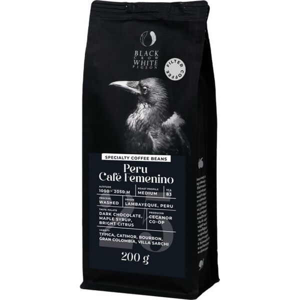 Specialty coffee beans Black Crow White Pigeon Peru Cafe Femenino (Filter), 200 g