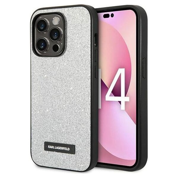 Karl Lagerfeld Etui Karl Lagerfeld do iPhone 14 Pro 6,1" hardcase srebrny/silver Glitter Plaque Logo