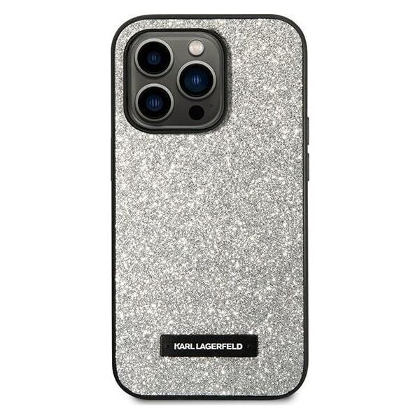 Karl Lagerfeld Etui Karl Lagerfeld do iPhone 14 Pro 6,1" hardcase srebrny/silver Glitter Plaque Logo