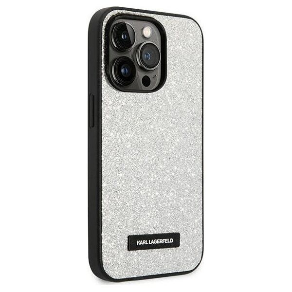 Karl Lagerfeld Etui Karl Lagerfeld do iPhone 14 Pro 6,1" hardcase srebrny/silver Glitter Plaque Logo