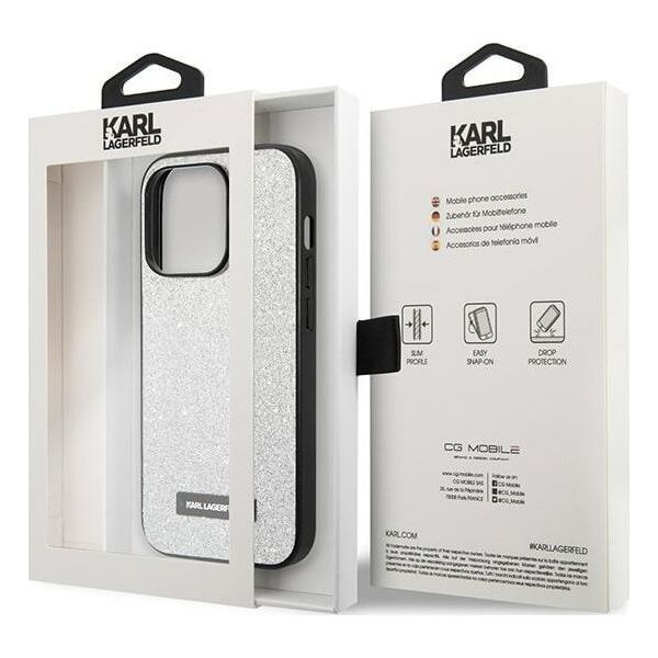Karl Lagerfeld Etui Karl Lagerfeld do iPhone 14 Pro 6,1" hardcase srebrny/silver Glitter Plaque Logo