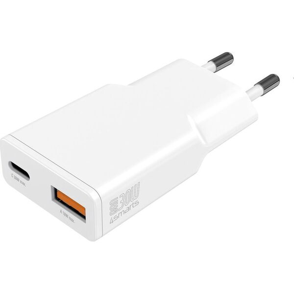 4smarts Netzladegerät PDPlug Slim Duos 30W GaN USB-C+USB-A