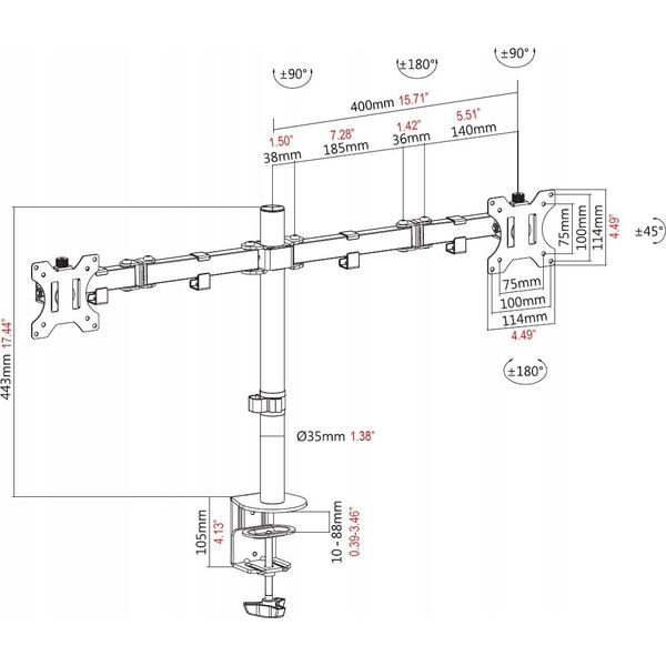 Vision VISION 2-fach-Monitor-Schreibtischstander - 30 JAHRE GARANTIE - geeignet fur Bildschirm 13-27 Zoll mit VESA-Grossen 75 x 75 or 100 x 100 - 2-teilige Arme - Drehbar-negel-Drehbarnkwengel - Schee-Grossen Τούλι - Standerhohe 465 13782508 4740219000007