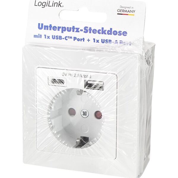 LogiLink PA0262 gniazdko elektryczne CEE 7/3 + USB Biały