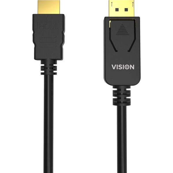 Vision VISION Professional εγκατάσταση staugliches Καλώδιο DisplayPort zu HDMI - 30 JAHRE GARANTIE - 4K 60 Hz - DP v1.3 - Gold-Steckverbinder - HDMI 2.0 unterstutzt Hotplug - DP (M) zu HDMI (M) - Aussendures -1.AWmes - Σβαρτς 13354378 4911607000002