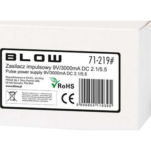 Zasilacz Blow 71-219# Zasilacz impulsowy 9v/3000ma 2,1/5,5