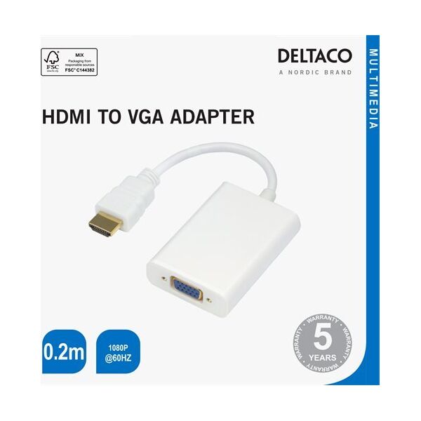 Προσαρμογέας USB Deltaco HDMI - Προσαρμογέας VGA DELTACO 1920x1080 60Hz, 0,2m, baltas / HDMI-VGA8-K / R00140002 13433885 7333048053367