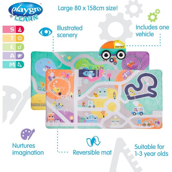 Playgro PLAYGRO dvipusis žaidimų kilimėlis City to Country, 0188241 13434207 9321104882417