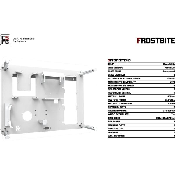 Θήκη CSFG CSFG Frostbite Wandgehäuse - weiß, Micro-ITX 13340630 7350126520108