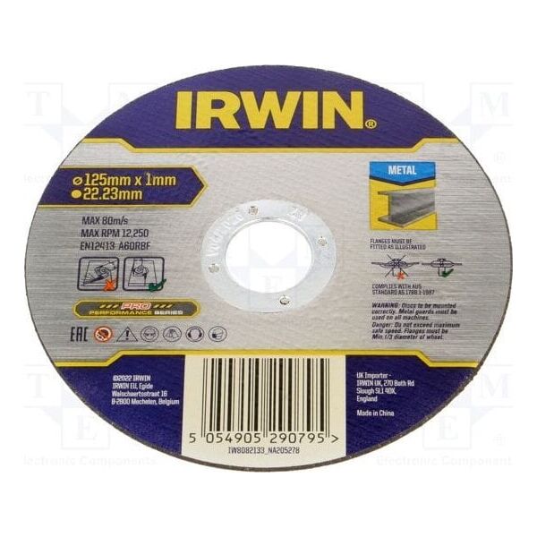 Irwin IRWIN ΕΠΙΠΕΔΟΙ ΔΙΣΚΟΙ ΚΟΠΗΣ ΜΕΤΑΛΛΩΝ 125mm x 1,0mm x 22,23mm 13495482 5054905290795