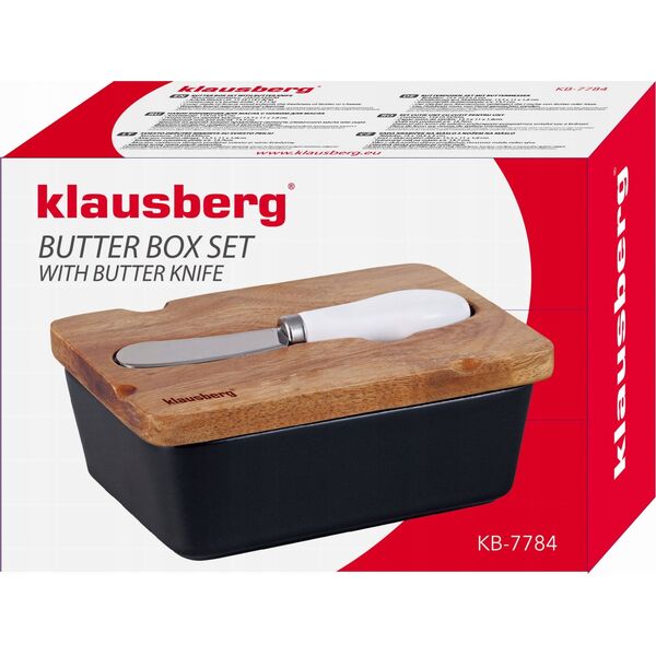 PORCELANOWA MASELNICZKA Z NOŻYKIEM POKRYWKA AKACJA KLAUSBERG KB-7784 CZARNA