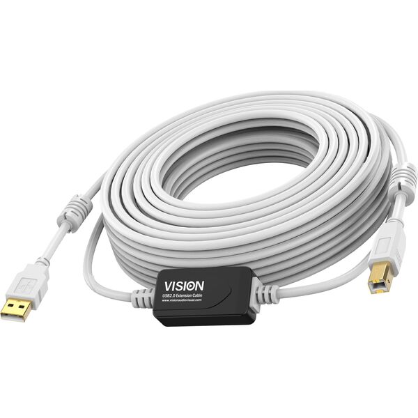 Vision VISION Professionelles Καλώδιο USB, εγκατάσταση staugliches, USB 2.0-Kabel mit Aktivverstarker - 30 JAHRE GARANTIE - integrierter Signalverstarker auf halber Lange des Kabels - Vergoldete Anschlusse - Ferritkerne beidseitig - Bandbreite4 13357135 7