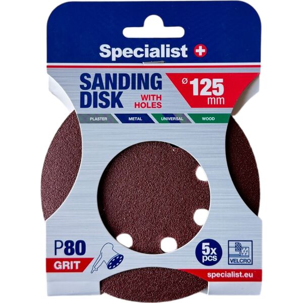 Specialist+ SPECIALIST+ χαρτί λείανσης με τρύπες P80, 125 mm, 5 τεμ. 14417816 4779052491550