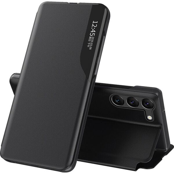 Θήκη Hurtel Eco Leather View για Xiaomi POCO C65 / Redmi 13C με καπάκι - μαύρο 13894028 9145576284285