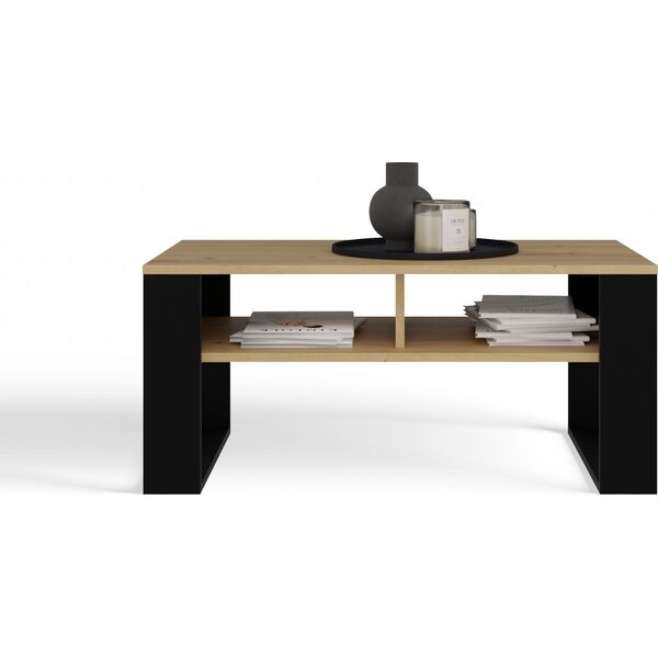 Topeshop STOLIK KAWOWY ŁAWA MODERN 2P SLIM DĄB ARTISAN CZERŃ LAMELE