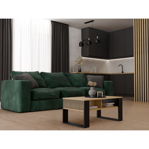 Topeshop STOLIK KAWOWY ŁAWA MODERN 2P SLIM DĄB ARTISAN CZERŃ LAMELE