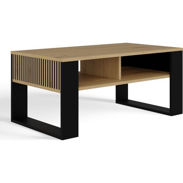 Topeshop STOLIK KAWOWY ŁAWA MODERN 2P SLIM DĄB ARTISAN CZERŃ LAMELE