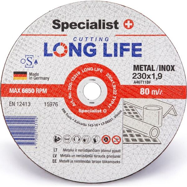 Specialist+ SPECIALIST+ μεταλλικός δίσκος LONG LIFE, 230x1,9x22 mm 14401379 4773005123192