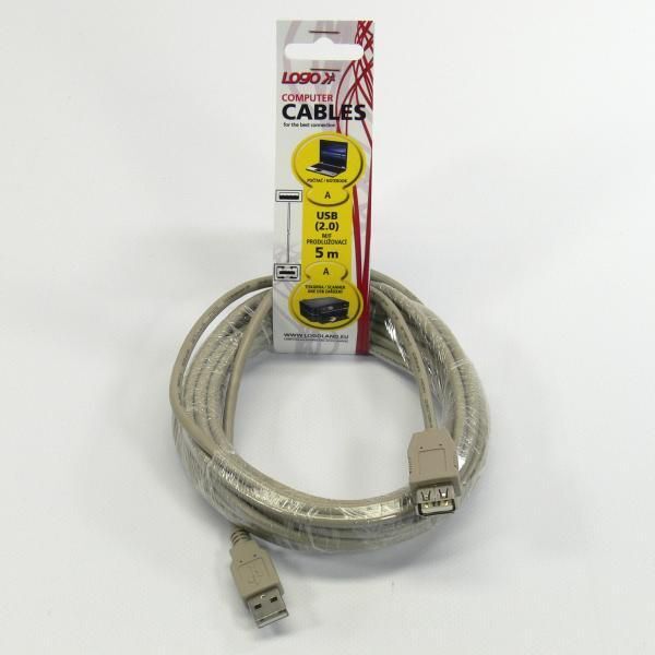 Kabel USB Logo USB-A - USB-A 5 m Biały (15852)