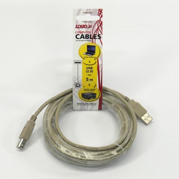 Kabel USB Logo USB-A - 5 m Szary (15853)