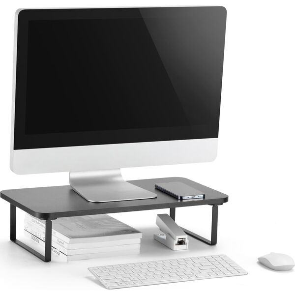 Powerton Podstawa pod monitor, łatwy montaż, miejsce na klawiaturę, czarny, metal / płyta mdf, 20 kg nośność, Powerton, ergo