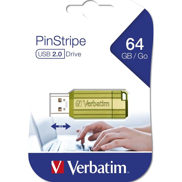 Pendrive Verbatim Verbatim USB flash disk, USB 2.0, 64GB, Store,N,Go PinStripe, zielony, 49964, do archiwizacji danych