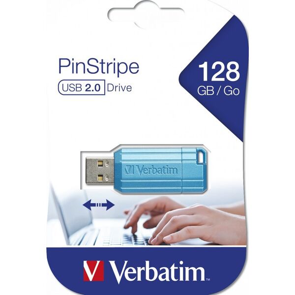 Pendrive Verbatim Verbatim USB flash disk, USB 2.0, 128GB, Store,N,Go PinStripe, niebieski, 49461, do archiwizacji danych