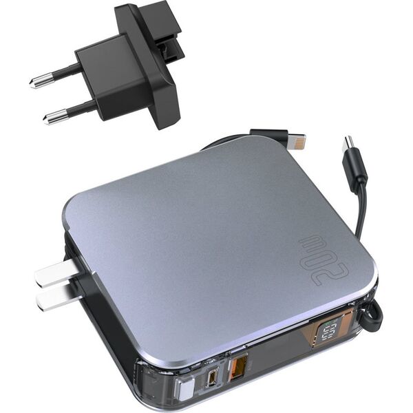 Powerbank 4smarts Lucid 3in1 Hybrid       Charger 10000mAh 20W z wbudowanym kablem USB-C / Lightning srebrny 541287
