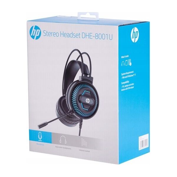 HP DHE-8001, s�uchawki z mikrofonem, przewodowaczarna, 2.0, pod�wietlona, 3.5 mm jack + USB