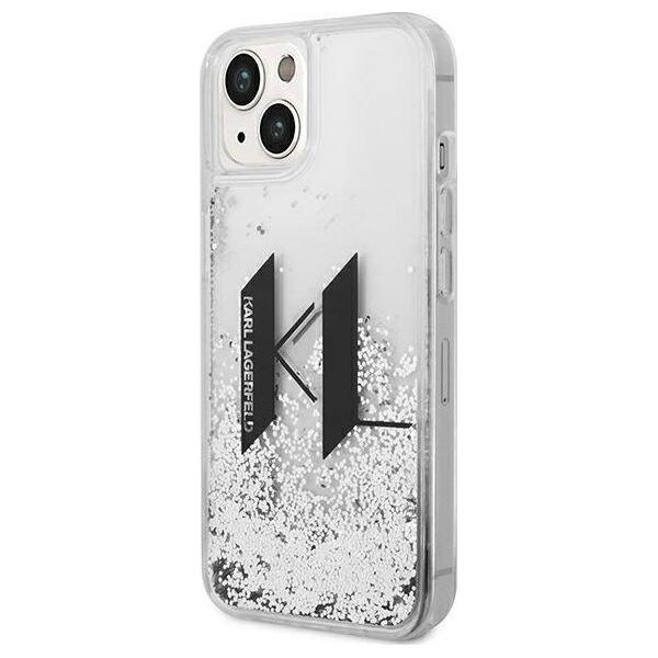 Karl Lagerfeld Etui Karl Lagerfeld Liquid Glitter Big KL HardCase do iPhone 14 srebrne